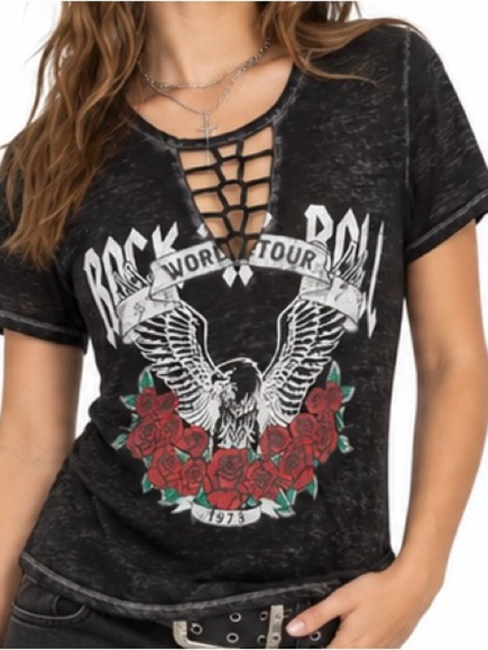 Joi & I Rock & Roll World Tour Graphic Tee 1X Black Ladder Neck Y2K